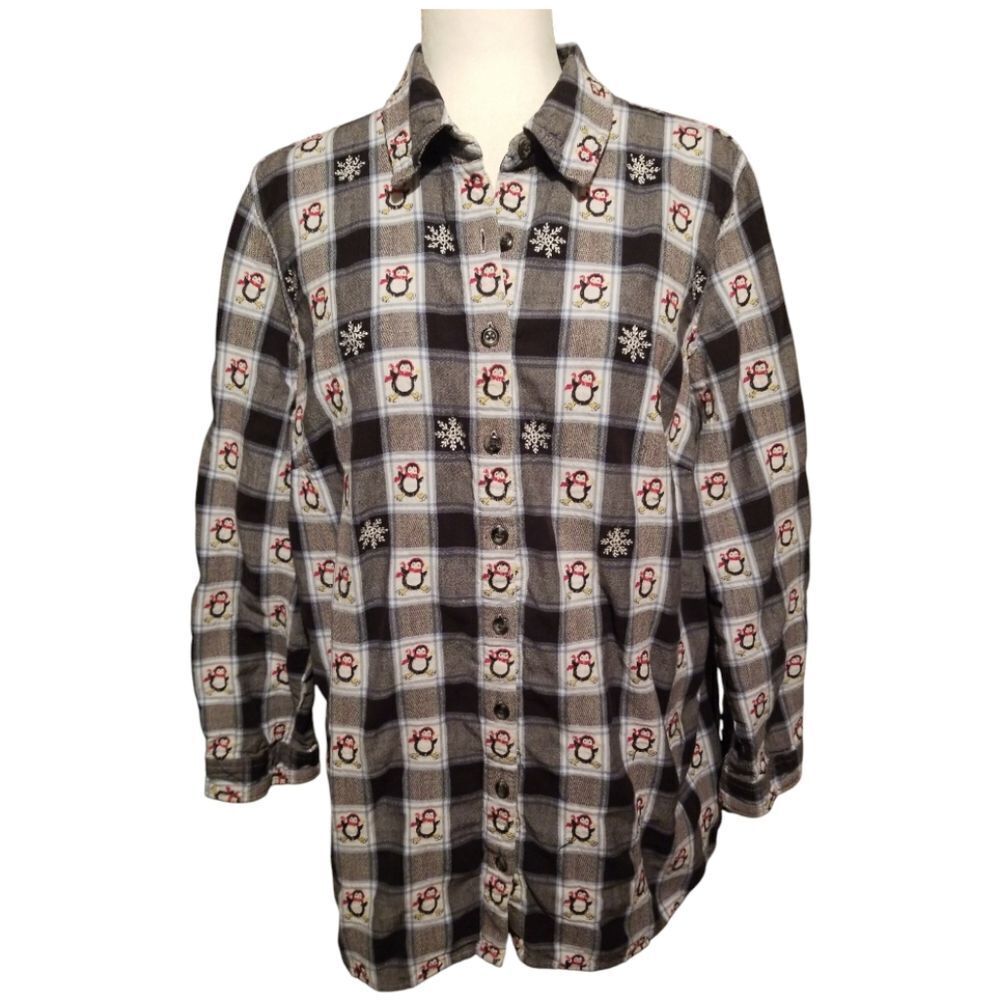Liz & Me Cotton Blouse Plaid Holiday Pattern Size 1X